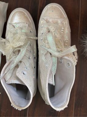 Converse White Iridescent Lace & Pearl High-Top Sneakers